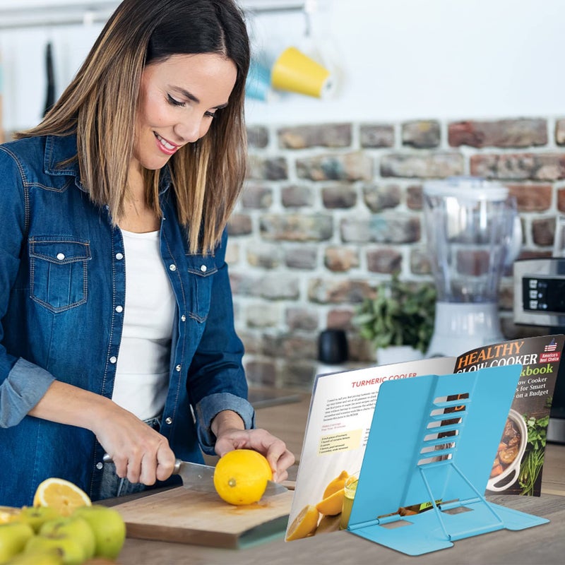 Honagu Metal Desk Book Holder  Hands Free Adjustable Cookbook & Document Holder  Portable Bookstand for Music Books  Textbooks  Recipes  Tablets & iPads (Sky Blue) - Image 2